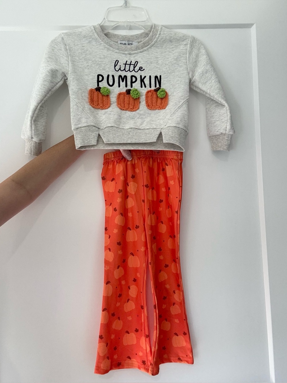 Rylee Faith Designs Little Pumpkin Crop Sweatshirt and Flare Pant Set